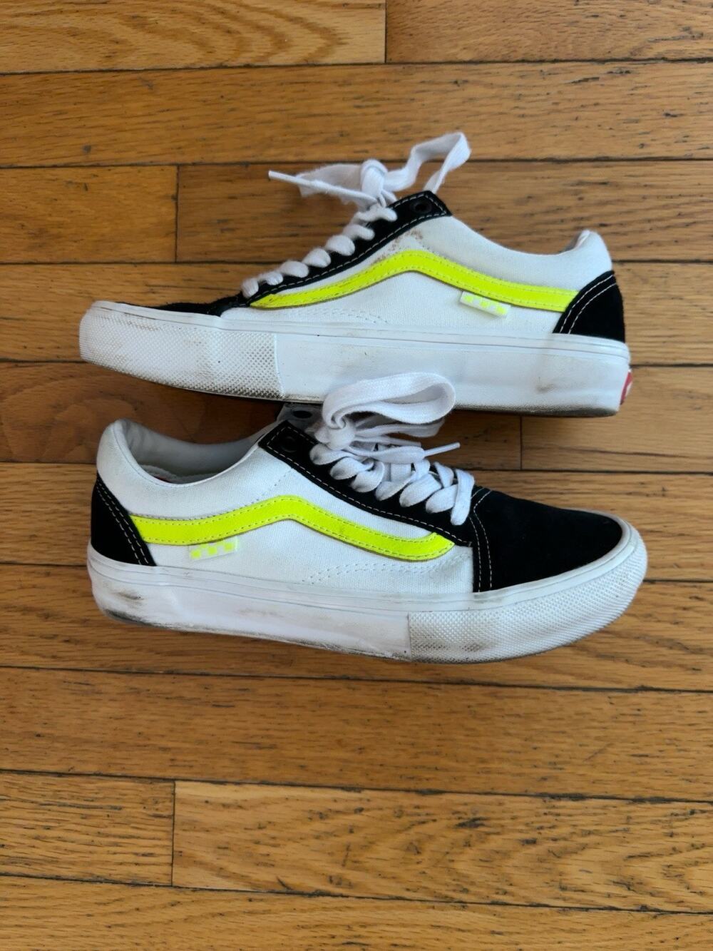 Vans Old Skool Skate Shoes Neon Yellow Black White Mens 6.5 Womens 8 Used